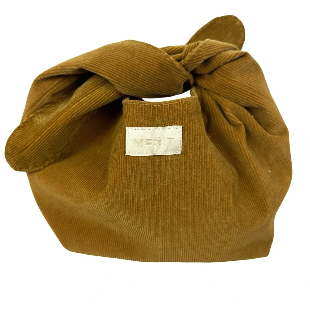 Merit Brown Corduroy Knot Shoulder Bag Soft Slouchy Minimalist Makeup Bag